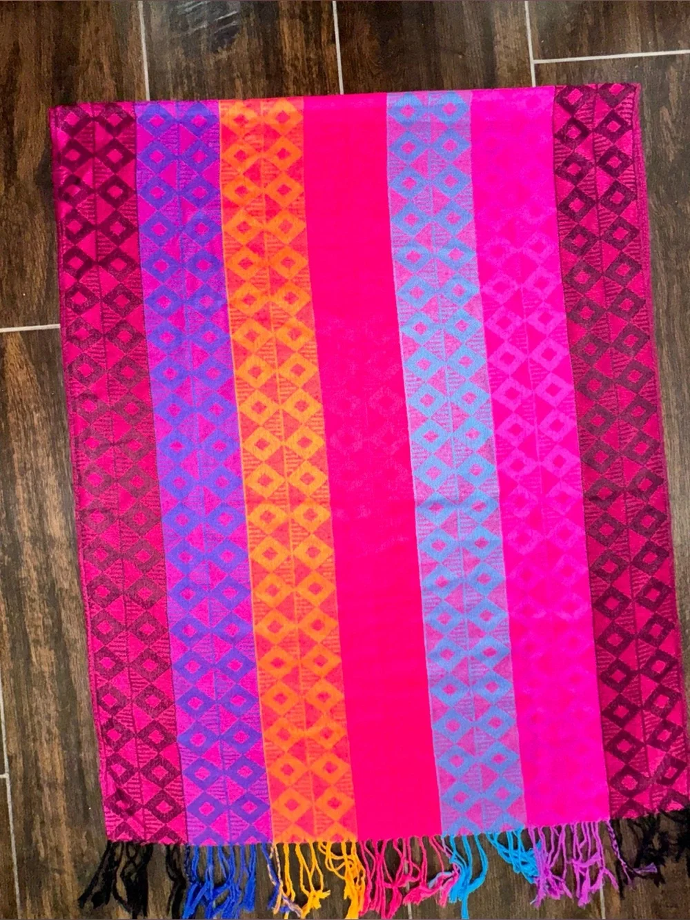 Vintage Handmade Mayan Pashmina Scarf Mexico Cotton Fringe